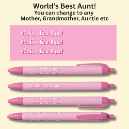 世界の最高の叔母さん！ – ピンクの文字を変更できる 黒ボールペン