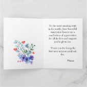 世界の最高の叔母感傷的な水色の花 カード (内部)