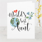 世界の最高の叔母感傷的な水色の花 カード (黄色い花)