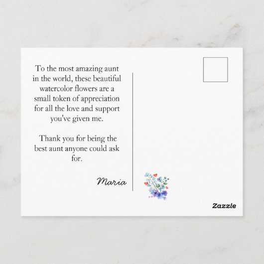 世界の最高の叔母感傷的な水色の花 ポストカード (裏面)