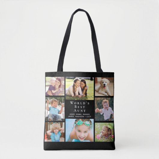 世界の最高の叔母8フォトコラージブラック トートバッグ (正面)