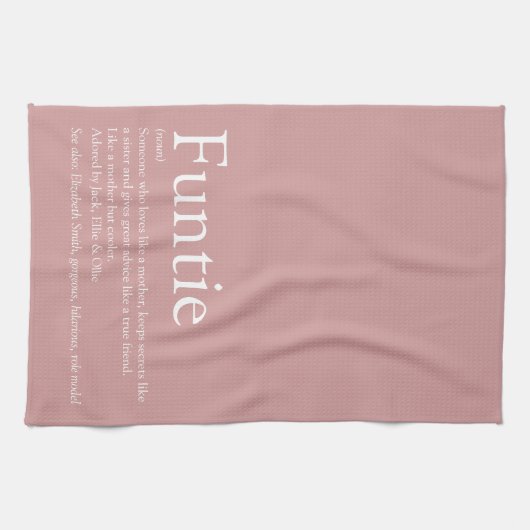 世界の最高の叔母、叔母の定義ピンク キッチンタオル (横)