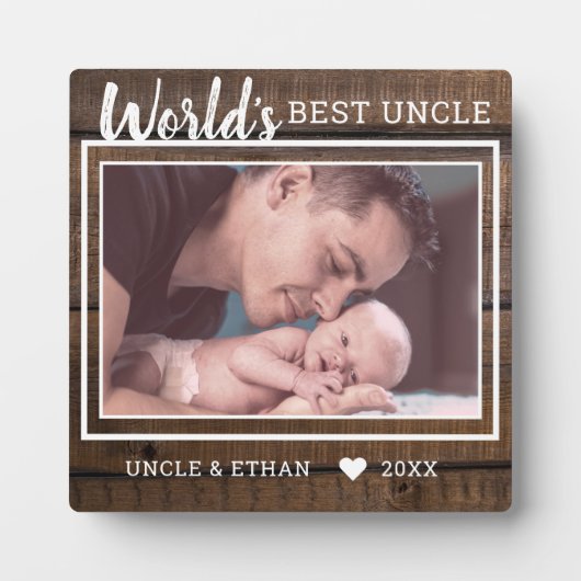 世界の最高の叔父のカスタム写真素朴茶色の木 フォトプラーク (正面)