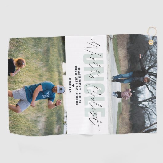 世界の最高の叔父 |写真モダンコラージュ ゴルフタオル (横)