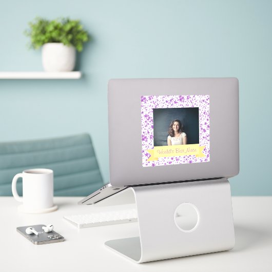 世界の最高の姪の写真カスタム紫の星 シール (デスク上のノートパソコン)