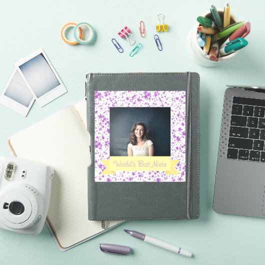 世界の最高の姪の写真カスタム紫の星 シール (iPadカバー)