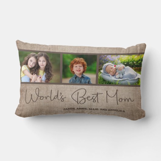 世界の最高の母さん3写真家族の子コラージュ ランバークッション (裏面)