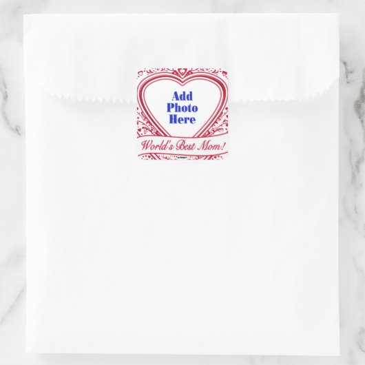 世界の最高の母さん！フォト赤いハート スクエアシール (バッグ)