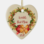 世界の最高の母とアンティークリースクリスマス セラミックオーナメント (右)