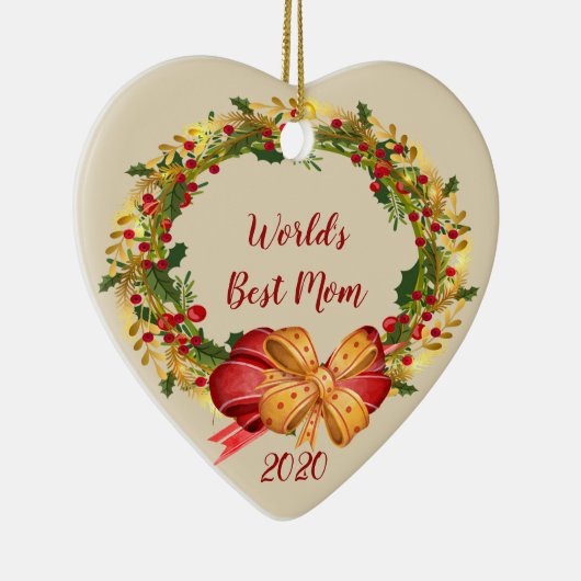 世界の最高の母とアンティークリースクリスマス セラミックオーナメント (右)