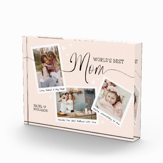 世界の最高の母のスクリプトのスナップショット母の日ピンク フォトブロック (右)