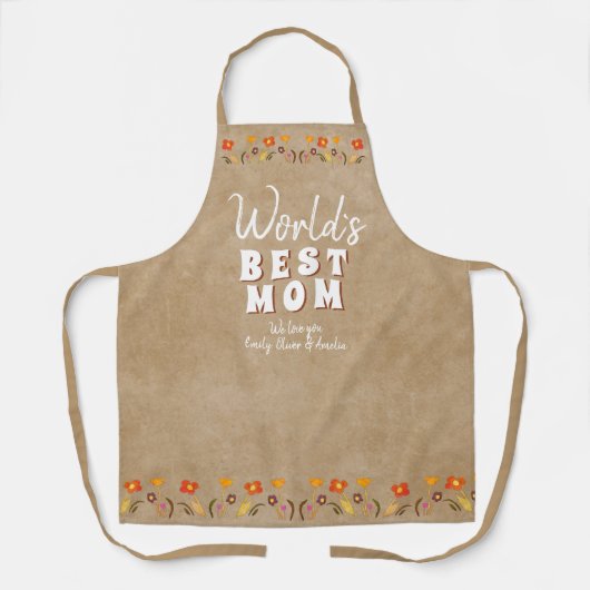 世界の最高の母の花フローラベージュ母の日 エプロン (正面)