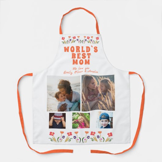 世界の最高の母の花5フォトコラージュキープサケ エプロン (正面)