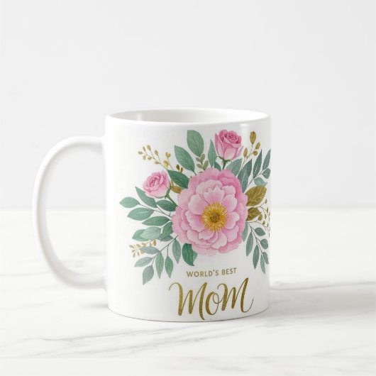 世界の最高の母の花 コーヒーマグカップ (左)