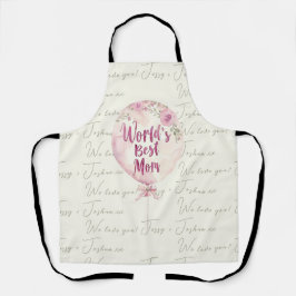 世界の最高の母ピンクフローラバルーン母の日 エプロン