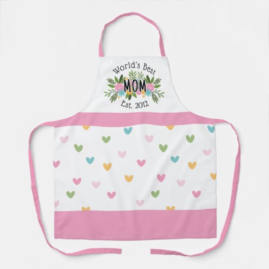 世界の最高の母フローラハート母の日 エプロン (正面)