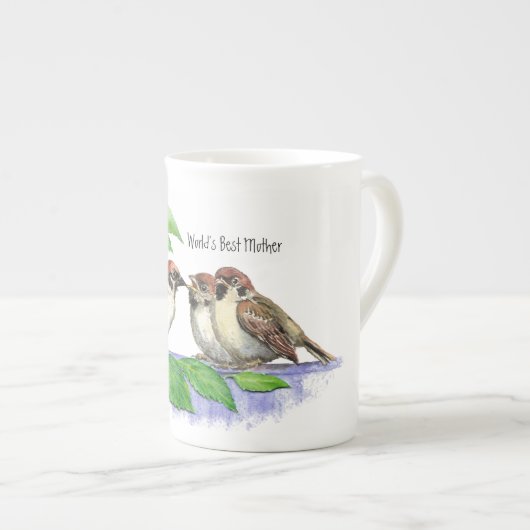 世界の最高の母母、母の日スパロー族 ボーンチャイナマグカップ (正面右)