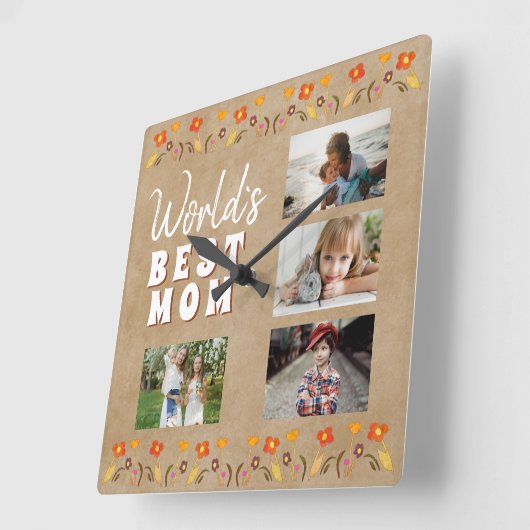 世界の最高の母花フローラ素朴写真 スクエア壁時計 (傾斜)