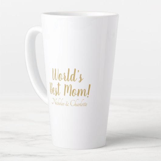 世界の最高の母金ゴールドのカスタム脚本かわいい カフェラテマグ (左アングル)