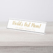 世界の最高の母金ゴールドのカスタム脚本かわいい デスクネームプレート (正面)