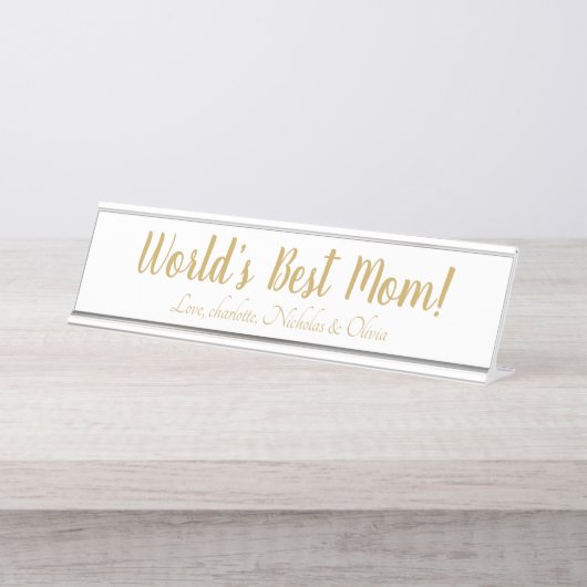 世界の最高の母金ゴールドのカスタム脚本かわいい デスクネームプレート (正面)