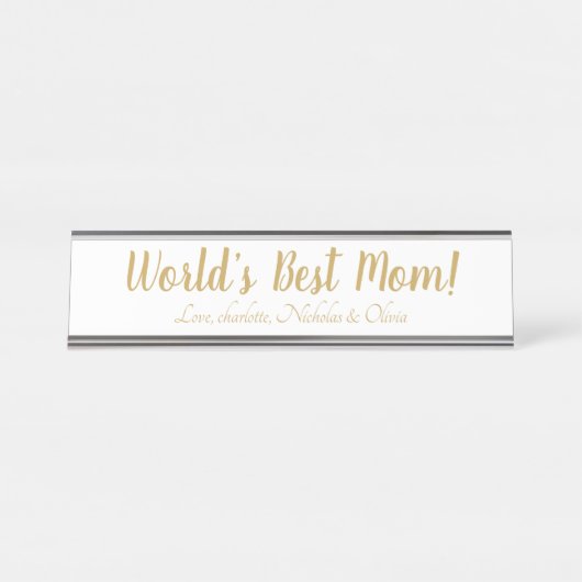 世界の最高の母金ゴールドのカスタム脚本かわいい デスクネームプレート (正面)