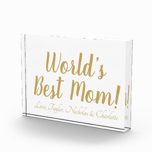 世界の最高の母金ゴールドのカスタム脚本かわいい フォトブロック (右)