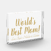 世界の最高の母金ゴールドのカスタム脚本かわいい フォトブロック (左)