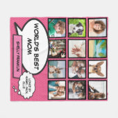世界の最高の母12枚フォトコラージピンク フリースブランケット (正面(横))