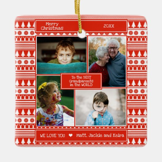世界の最高の祖父母へ北欧の写真 セラミックオーナメント (正面)