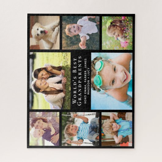世界の最高の祖父母8フォトブラック ジグソーパズル (縦)