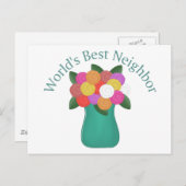 世界の最高の隣人の贈り物とティー ポストカード (正面/裏面)