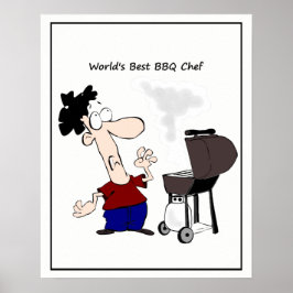 世界の最高のBBQ Chef Cartoon ポスター