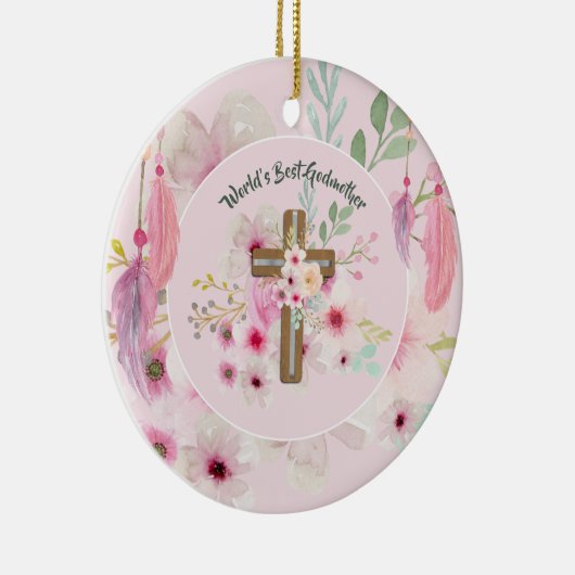 世界の最高のGODMOTHER詩 – フローラクロス セラミックオーナメント (右)