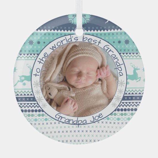 世界の最高のGrandpa北欧トナカイベビー写真 ガラスオーナメント (正面)