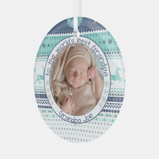 世界の最高のGrandpa北欧トナカイベビー写真 ガラスオーナメント (正面左)