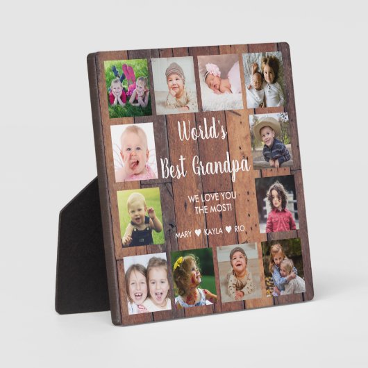 世界の最高のGrandpa 12フォトコラージパレット木材 フォトプラーク (正面)
