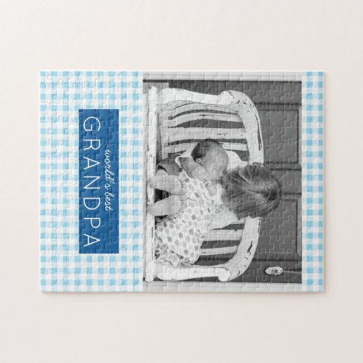 世界の最高のGrandpa Blue Plaid写真パーソナライズされた ジグソーパズル (横)