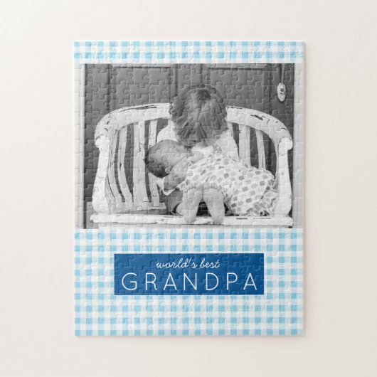 世界の最高のGrandpa Blue Plaid写真パーソナライズされた ジグソーパズル (縦)