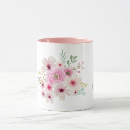 世界の最高のMUM母母の日の詩ピンクの花 マグカップ (中央)