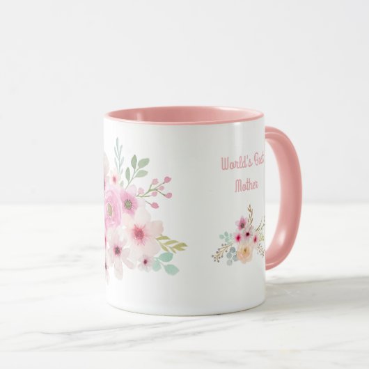 世界の最高のMUM母母の日の詩ピンクの花 マグカップ (正面右)
