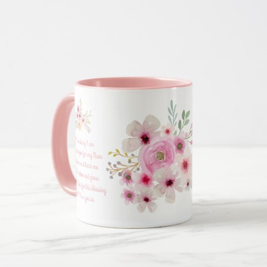 世界の最高のMUM母母の日の詩ピンクの花 マグカップ (正面左)