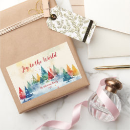 世界の木々への喜びカラフルクリスマスステッカー 長方形シール