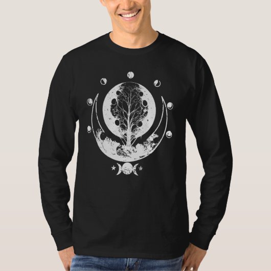 世界の木の生命の月の位相の星占い魔女 Tシャツ (正面)