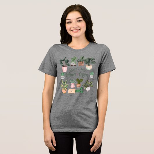 世界の植物最高の母の水色の鉢植え植物 トライブレンドＴシャツ (正面全面)