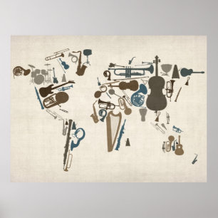 世界の楽器の地図 ポスター