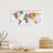 世界の標準時の地図 ポスター (キッチン)