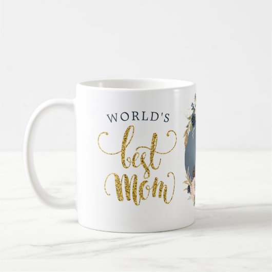 世界の母最高のネイビーピンクフローラ植物写真 コーヒーマグカップ (左)