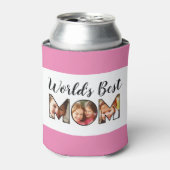 世界の母最高の引用文ピンク3フォトコラージュ 缶クーラー (缶正面)