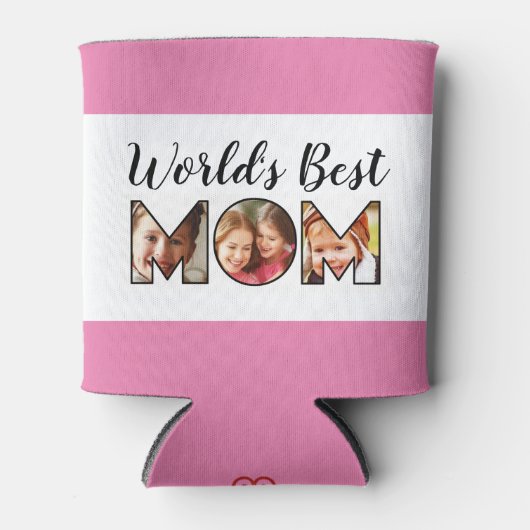 世界の母最高の引用文ピンク3フォトコラージュ 缶クーラー (正面)
